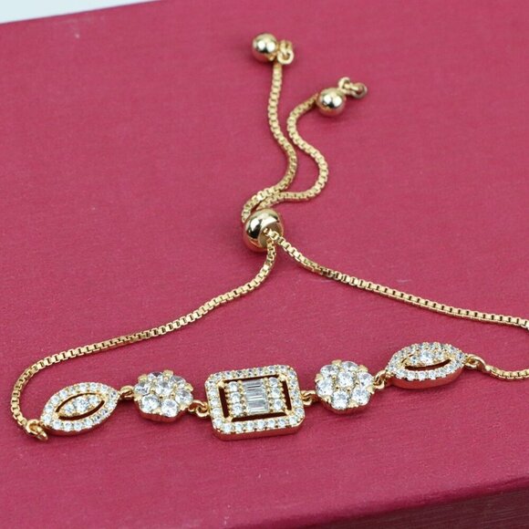 Elegant Rose Gold A-Bracelet with Sparkling Stones, Adjustable Size, XPAB0648 - Picture 8 of 12